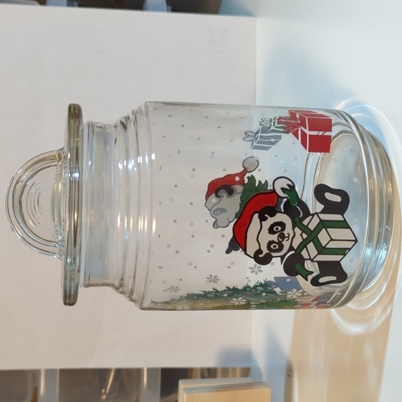 Vintage 90s Glass Christmas Jar with Lid Pandas Christmas Tree - Picture 3 of 7